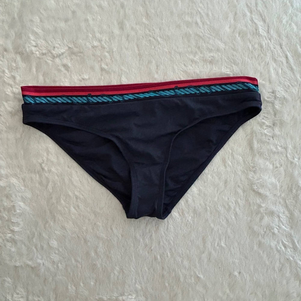 JETS Swimwear Bikini‎ Bottom Women 10 Navy Blue Nautical Hipster Swimsuit